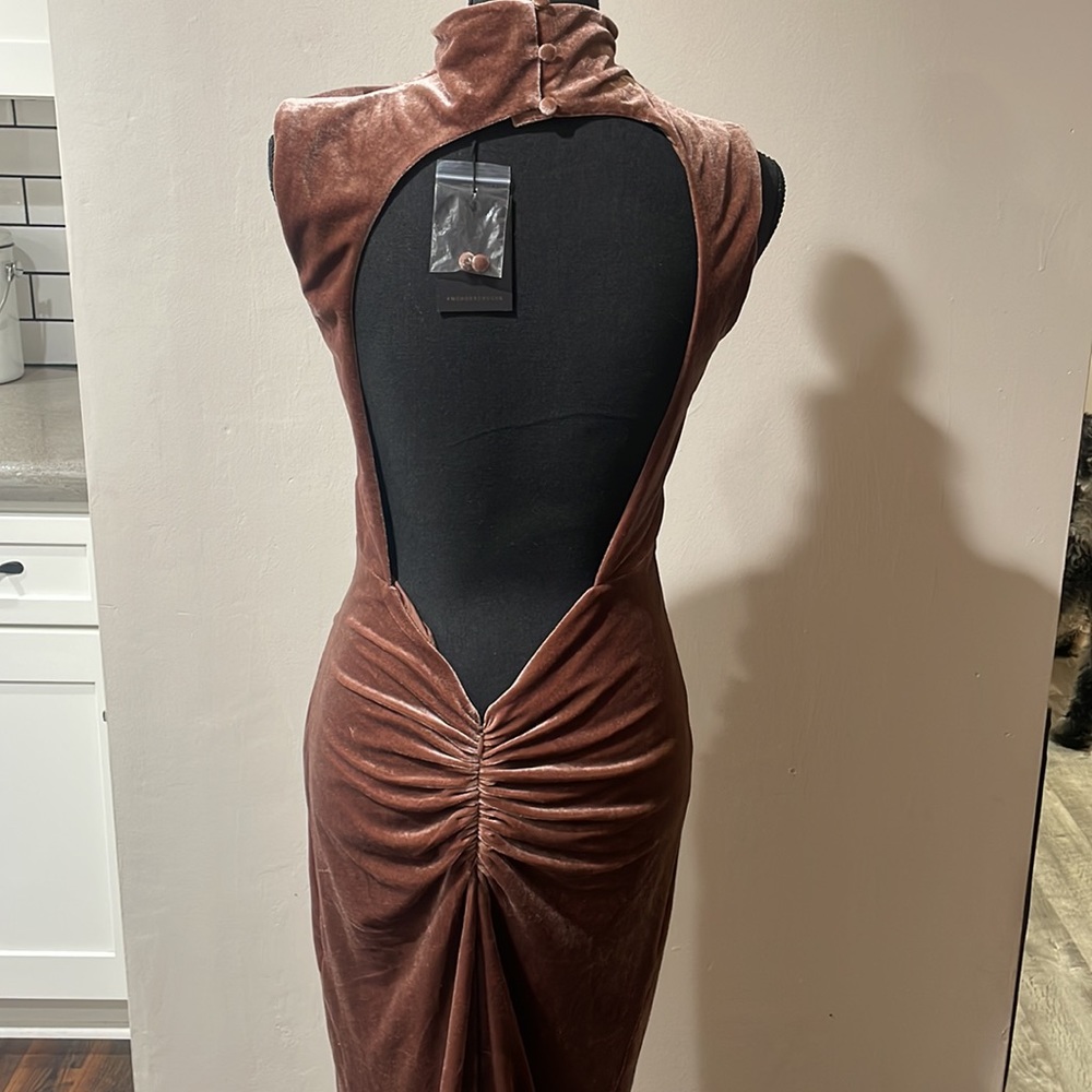 Michael Costello x Revolve Mott Maxi Velvet Mauve Nude Pink Dress NWT - Picture 5 of 11